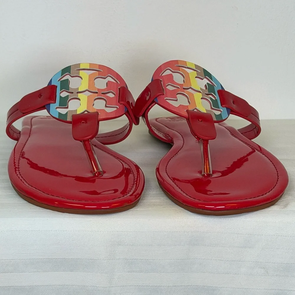 Tory Burch Iconic ‘Miller’ Thong Sandal Vibrant Glossy Red Women’s Size 41